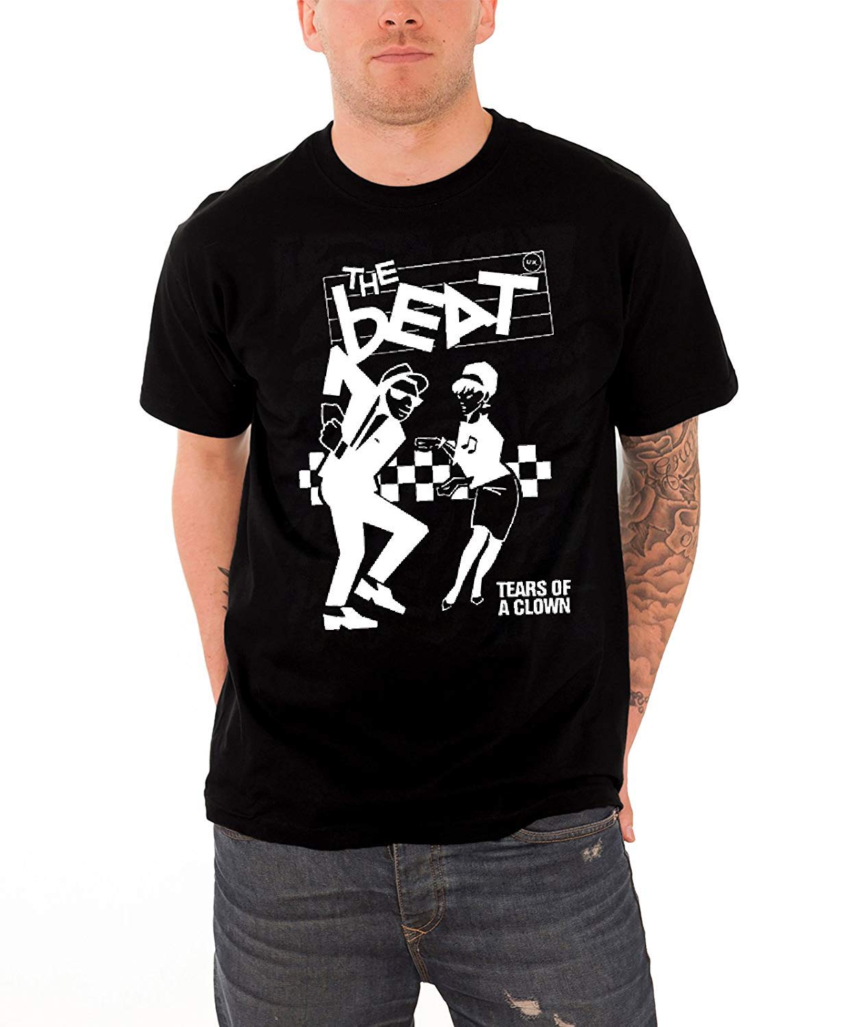 Plastic Head Men's Black Beat The Tears Of A Clown Banded Collar Short Sleeve T-Shirt, X-Large