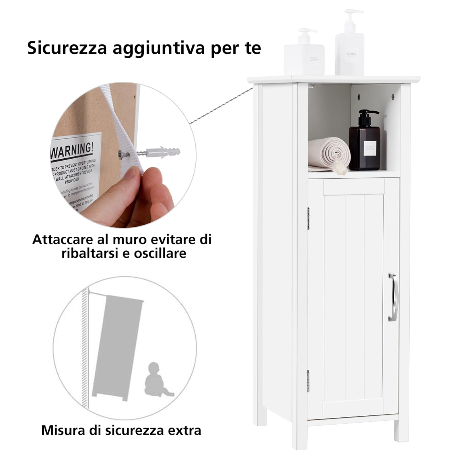COSTWAY Mobile Bagno 30 x 30 x 80cm, Armadietto Salvaspazio in Legno con Ante e Ripiani Regolabili per Cucina, Soggiorno e Corridoio, Mobiletto Spazioso (Bianco)