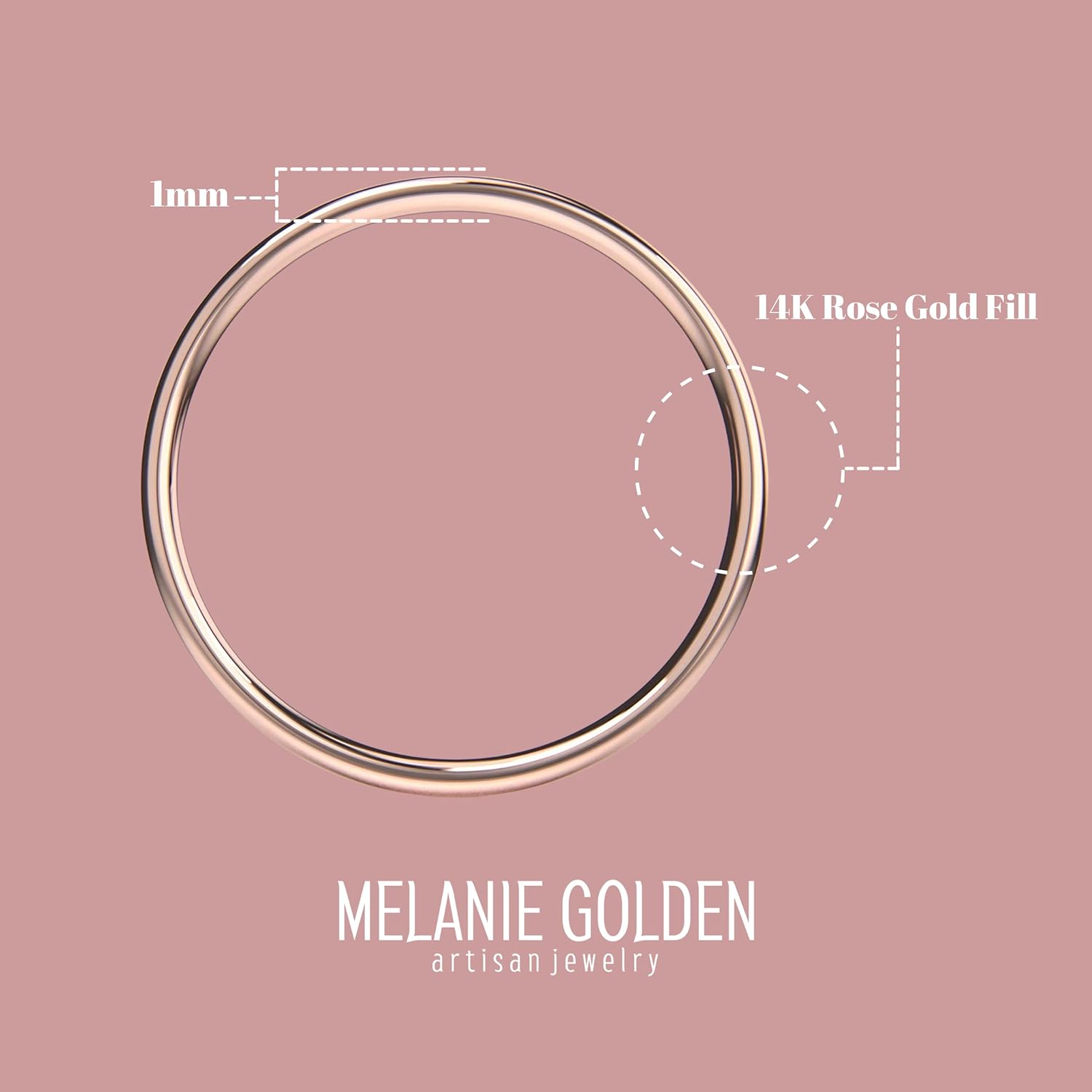 Melanie Golden Jewelry 1mm Thin Smooth Stacking Skinny Ring in Sterling Silver, Gold, or Rose Gold | Handmade Comfort Fit Dainty & Minimalist Bands for Women | Sizes 2-12