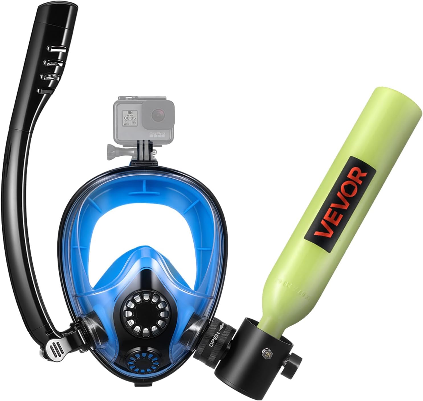 VEVOR Mini Scuba Tank with Sub-Mask, 0.5L Portable Small Diving Tank for Underwater Breathing, Reusable Lung Diving Cylinder up to 10 Minutes Dive Time, Emergency Rescue Pony Bottle for Snorkeling