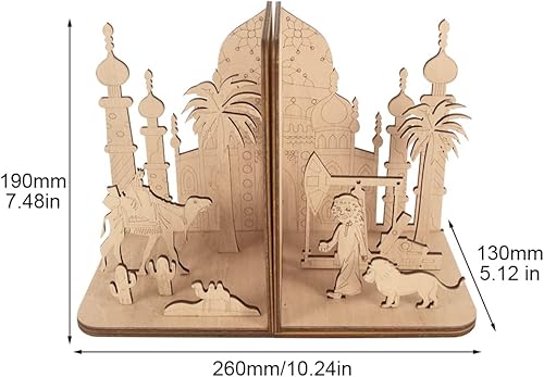 Miniatura 7 de ARTREP Paquete de 2 sujetalibros de madera para estantes organizador de escritorio regalo estilo de Oriente Medio para decoración del hogar soporte