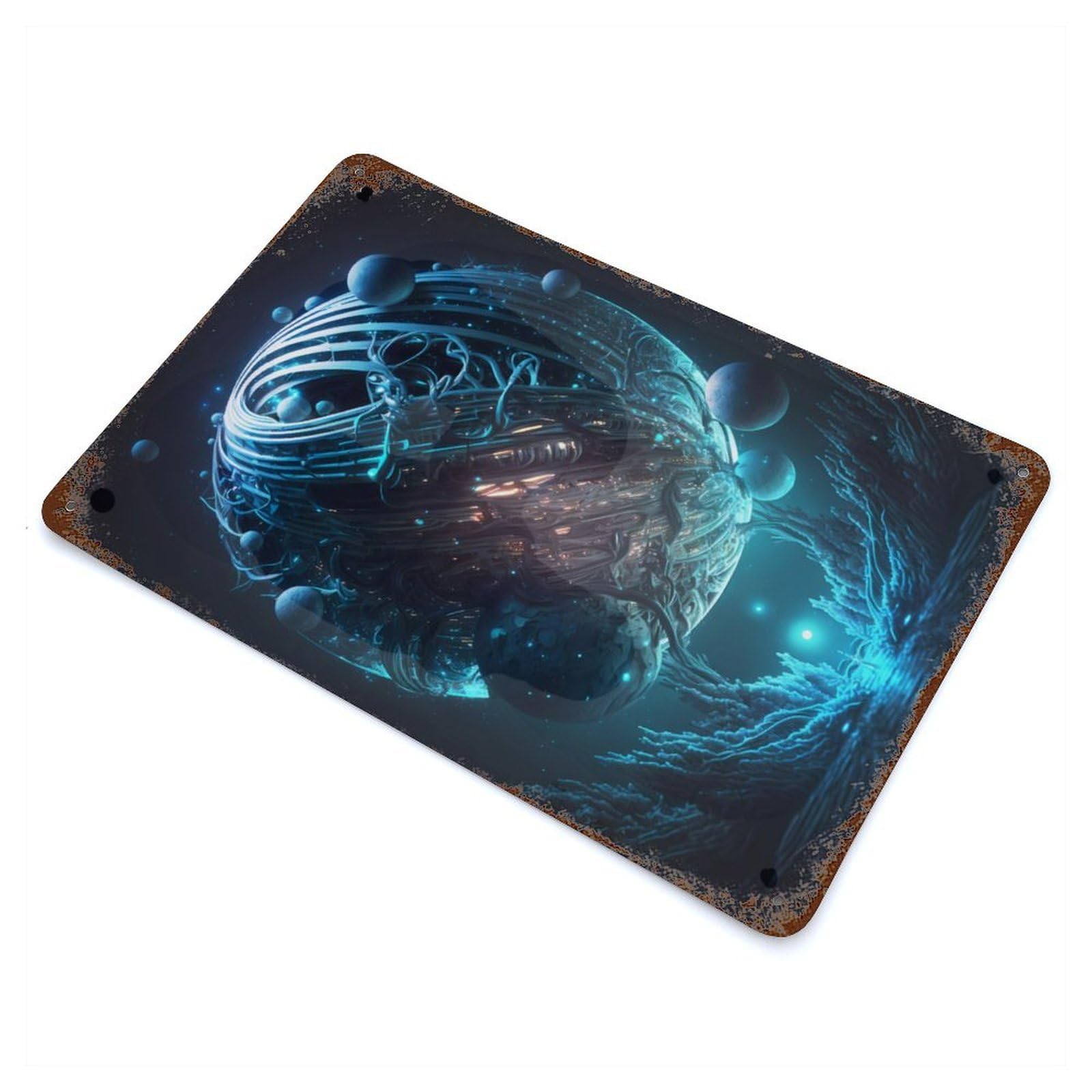 Garage Style Celestial Realms Aged Metal Wall Plaque 11.8"x7.9", Farmhouse Wall Decor for Bar And Workshop