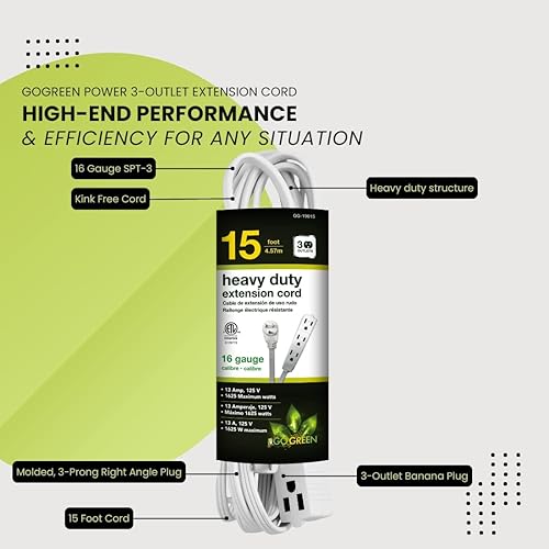 Miniatura 5 de Go Green Power GG-19615-2 - Cable de extensión para exteriores, 2 unidades, color blanco