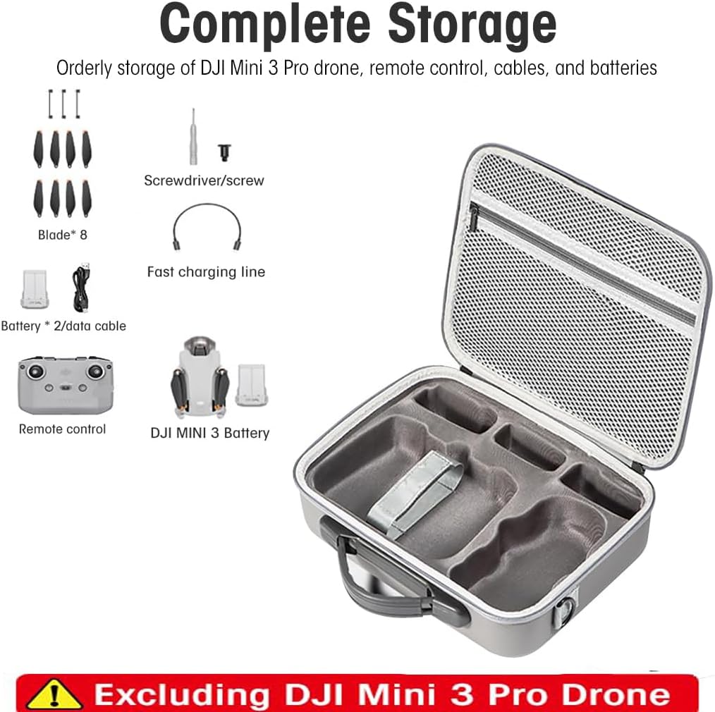 Carrying Case for DJI Mini 3 Pro, DJI Mini 3 Pro Drone Dag, Portable Storage Bag Hard Shell Travel Case with Strap, Mini Drone Controller Shoulder Bag Case Handbag for DJI Mini 3 Pro, Light Grey, Mini 3 Pro
