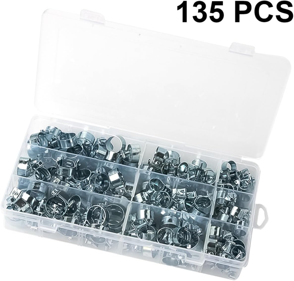 135pcs Mini Metal Hose Clamps with Zinc Plating, Versatile and Easy to Use Spring Buckle Clips for Silicone Hose and Water Line Applications