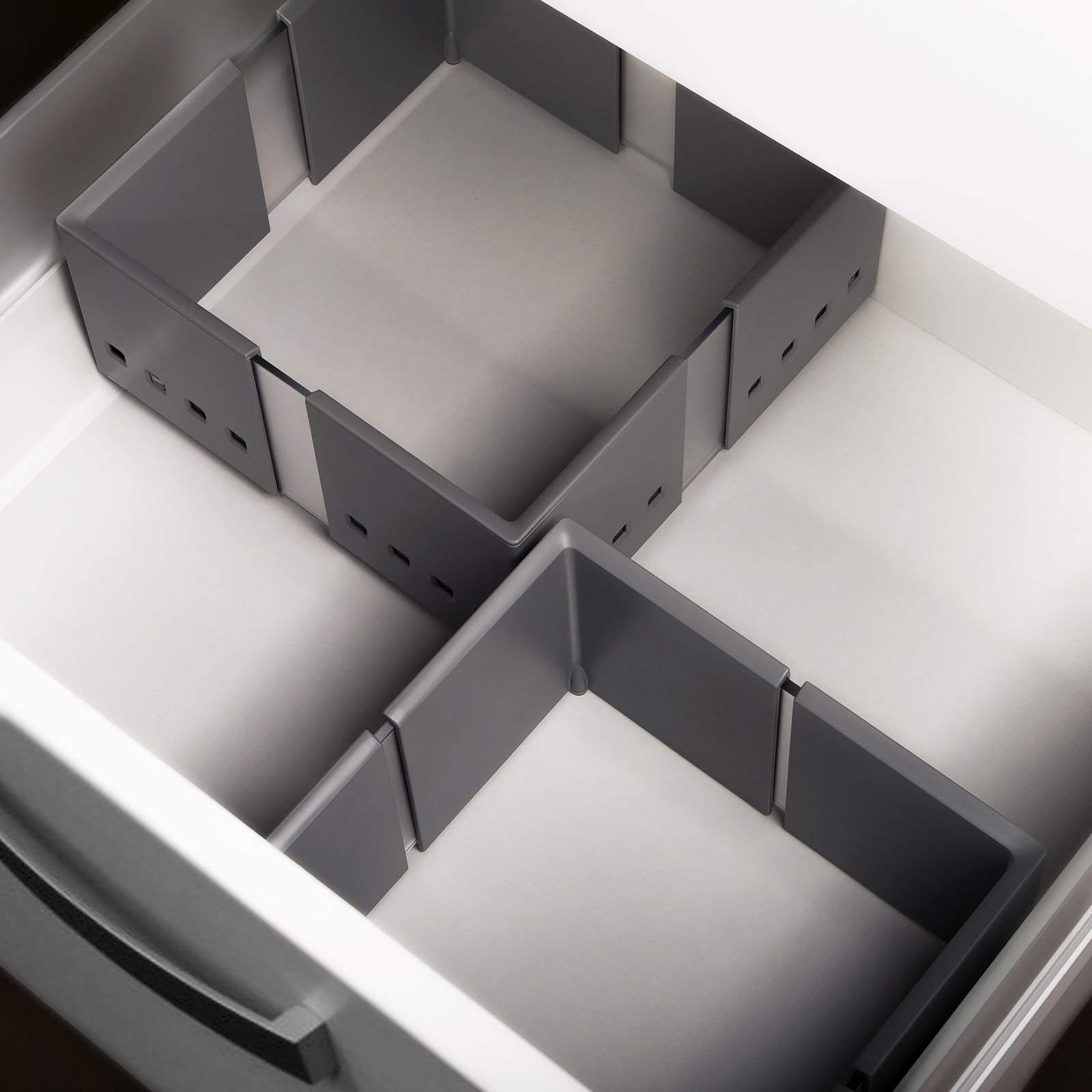 Set da 2 x SO-Tech® CuisioFlex Divisori Separatori per Cassetti Grigio Alluminio/Bianco Traslucido