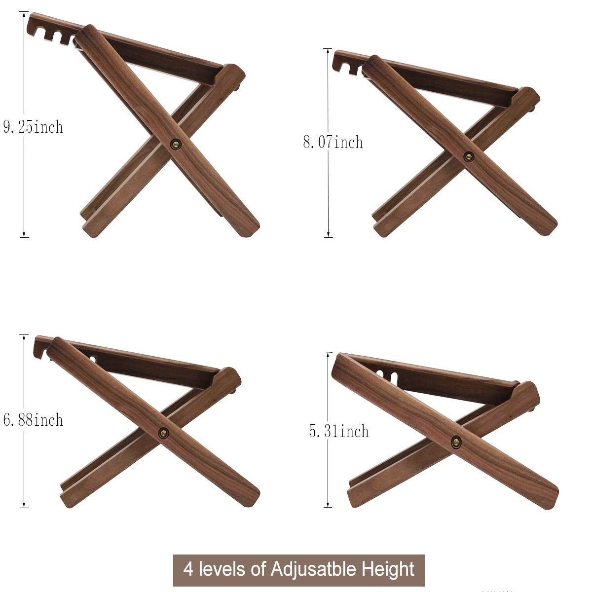 Sgabello Pedale Pieghevole a 4 Livelli in Legno Massello - Chitarra Poggiapiedi con Pedale