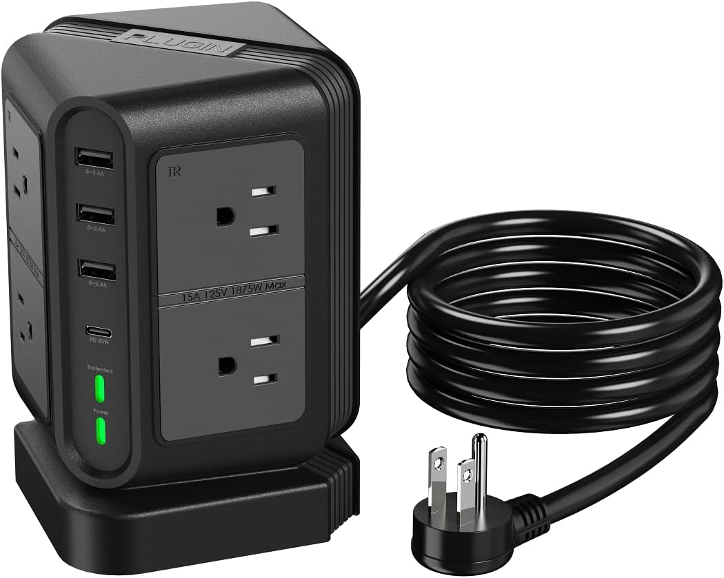 Power Strip Tower Surge Protector Multiple 12 Outlets(8xAC