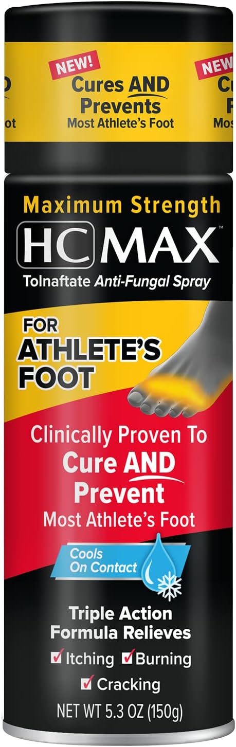 Athletes Foot Spray Maximum Strength Relieves Itching, Burning, and Cracking Antifungal Aerosol Foot Spray 5.3oz