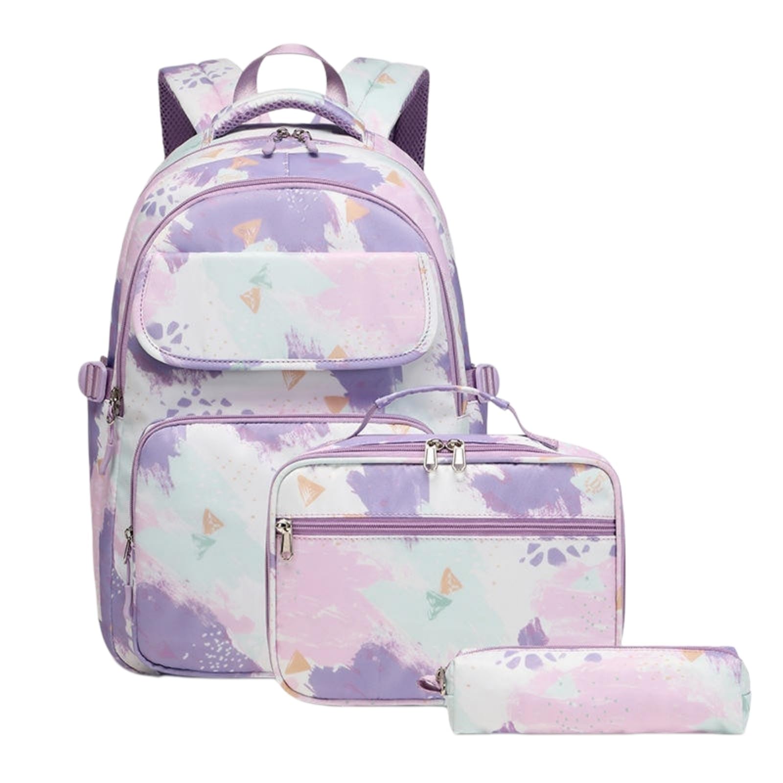Zaino da Viaggio Blu Bianco Graffiti Art 3-in-1 Set Scuola Resistente all'Acqua con Borsa Pranzo E Custodia A Matita per Gli Studenti