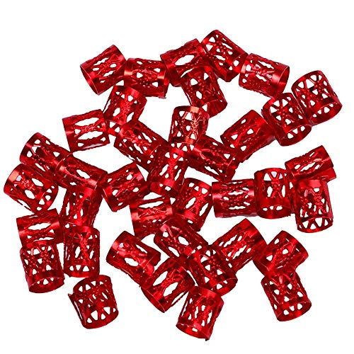 Beautywin Dreadlock Beads Colorful Cool Adjustable Hair Braid Rings Hair Styling Accessories Tools Golden/Silver/Mix Silver Braid Cuff 50 pcs/pack (Red)