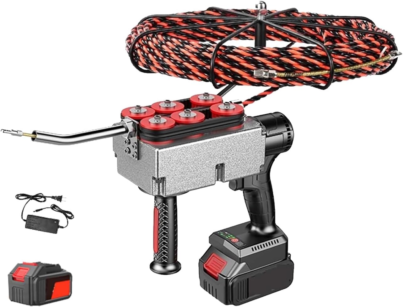 Cordless Electric Wire Pulling Machine for Wall Cable Threading, 6-Wheel Drive, Smart Auto Stop, Brushless Motor, Ideal for Electricians & Plumbers(37500mah,15m-line)