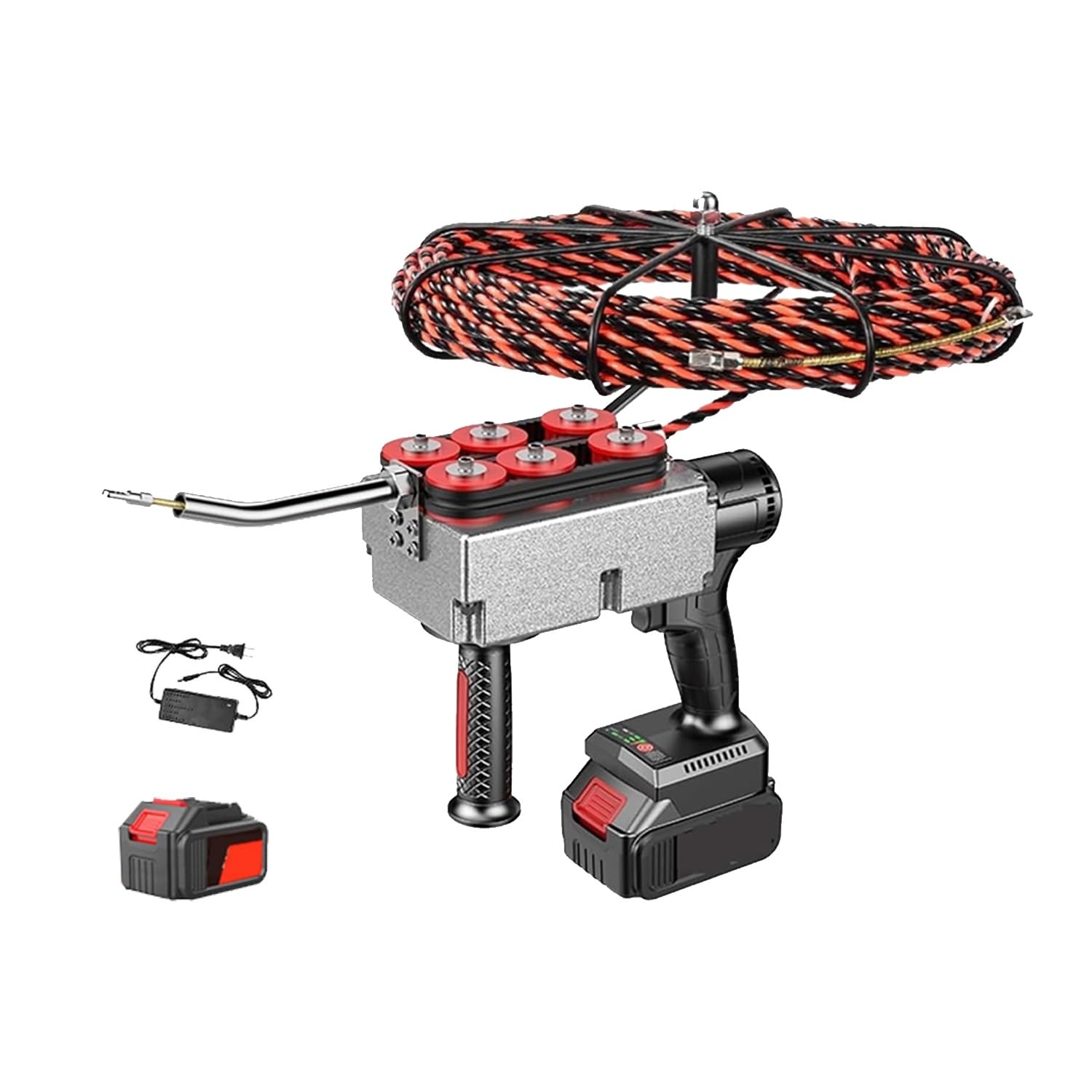 Máquina pasacables eléctrica con batería de litio – Herramienta automática para electricistas y fontanería – Motor sin escobillas, tracción potente, 15/30 m(37500mah,15m-line)