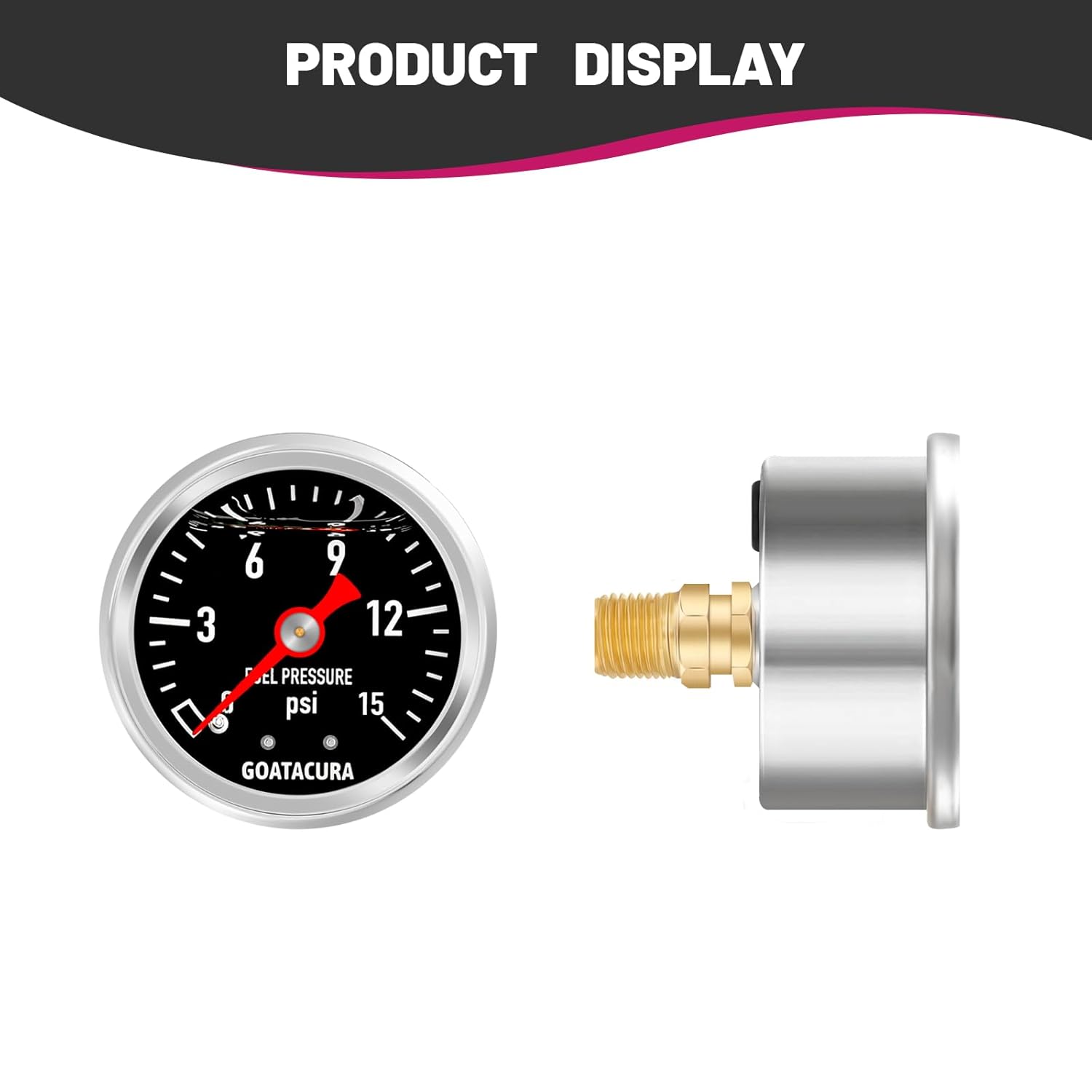 0-15psi Glycerin Filled Fuel Pressure Gauge, 1-1/2" Black Dial Size, 304 Stainless Steel Case, 1/8" NPT Center Back Mount, with High Accuracy, for Measuring Fuel Pressure