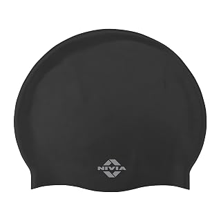 Nivia Classic Silicone Swimming Cap for Adults, Swimming Pool Cap, Swimming Cap for Women & Men, Silicone Cap Swimming, Waterproof (Black)
