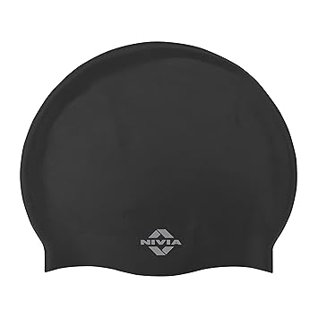 Nivia Classic Silicone Swimming Cap for Adults, Swimming Pool Cap, Swimming Cap for Women & Men, Silicone Cap Swimming, Waterproof (Black)