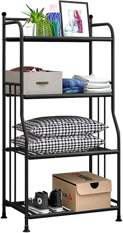 Forthcan Shelving Unit Bakers Rack Metal Storage Shelves Laundry Shelf Organizer Standing Shelf Units for Laundry Kitchen Bathroom Pantry Closet Indoor and Outdoor (4 Tier, Black)