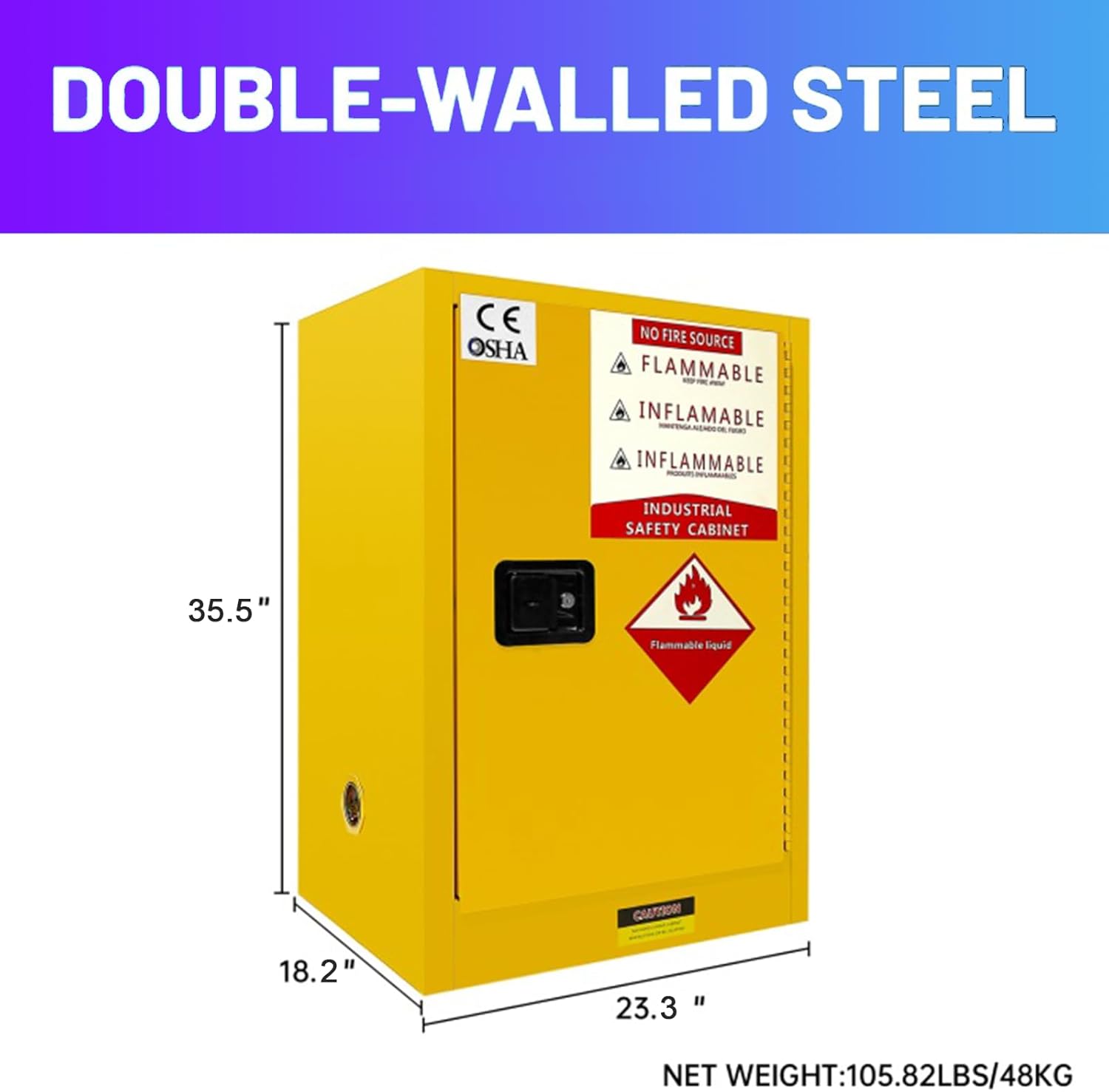 35 Gallons Flammable Storage Cabinet, 23.3" X 18.2" X 35.5" Flammable Liquid Storage Cabinet, Dual Vents & Adjustable Shelf, Alloy Steel Flammable Safety Cabinet for Lab, Hazardous Materials