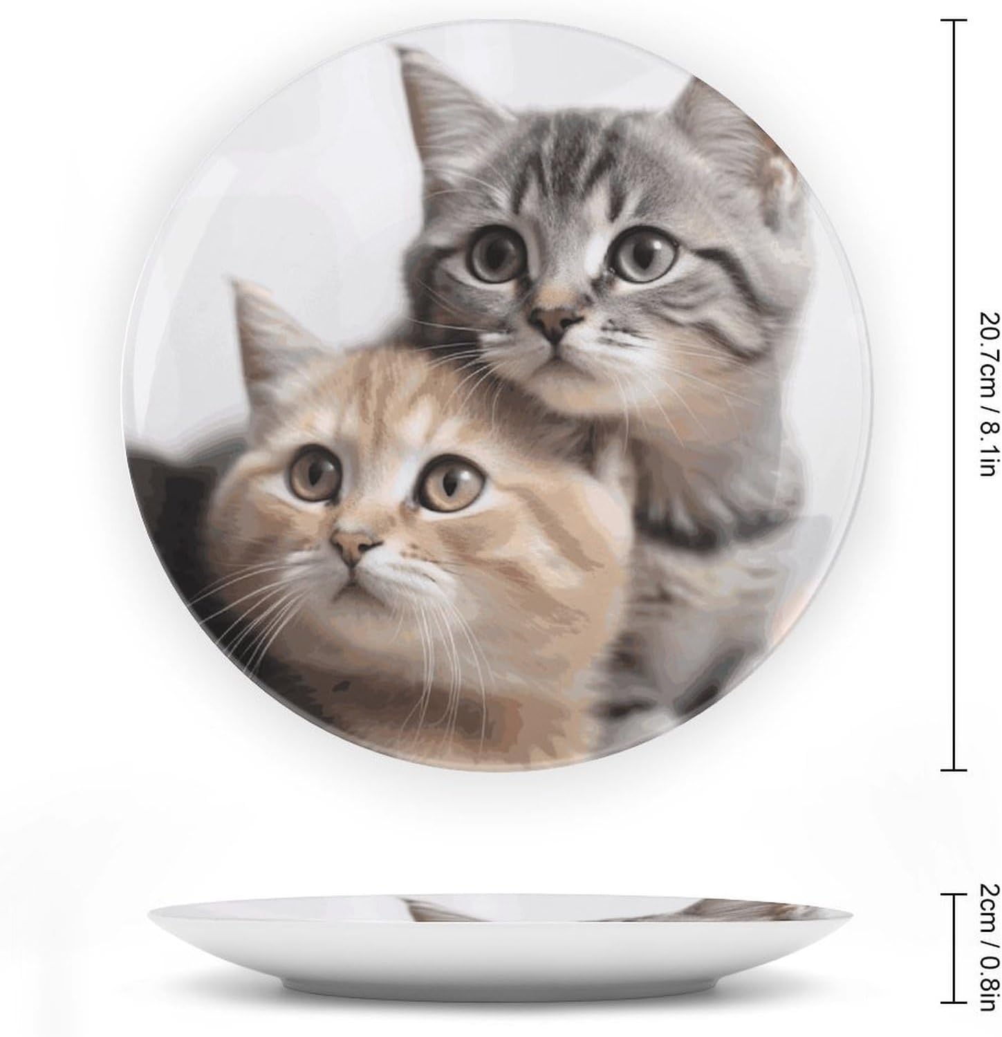 Cats Bone China Decorative Plate with Display Stand, Ceramic Ornaments Plate for Wall Hanging, Personalized Porcelain Plates for Office, Living Room 8inch