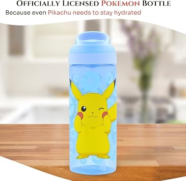 HOX POKEMON PIKACHU Reusable BPA free Kids Atlantic Water Hydration Bottle with built in Carry Loop, Flip Up Spout and removeable straw - 600ml, White
