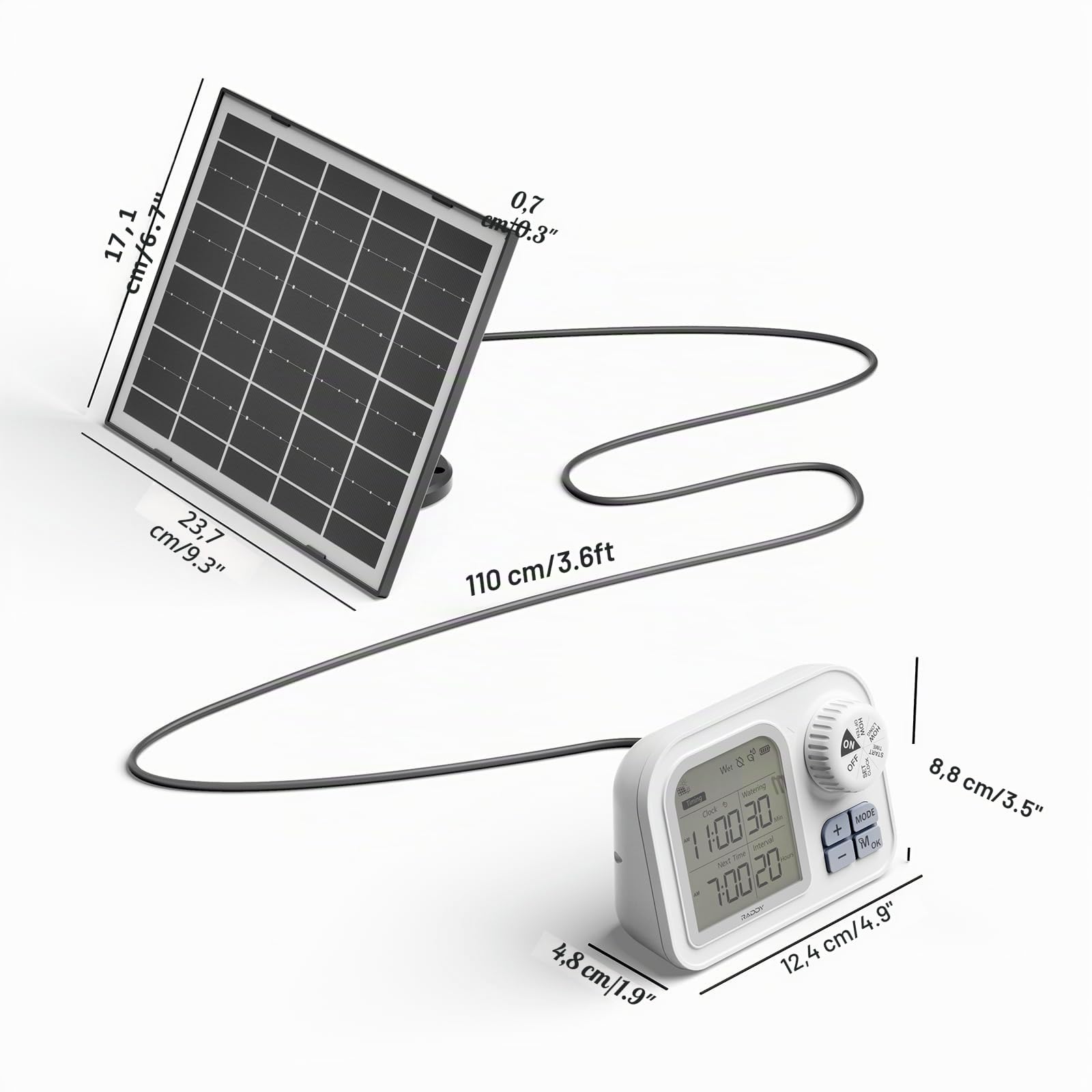 Raddy WS-7 Irrigazione automatico solare, Sistema di irrigazione per 15 piante in vaso, Rilevamento automatico dell'umidità del terreno, 2600 mAh batteria, IPX7 per interni ed esterni, balconi