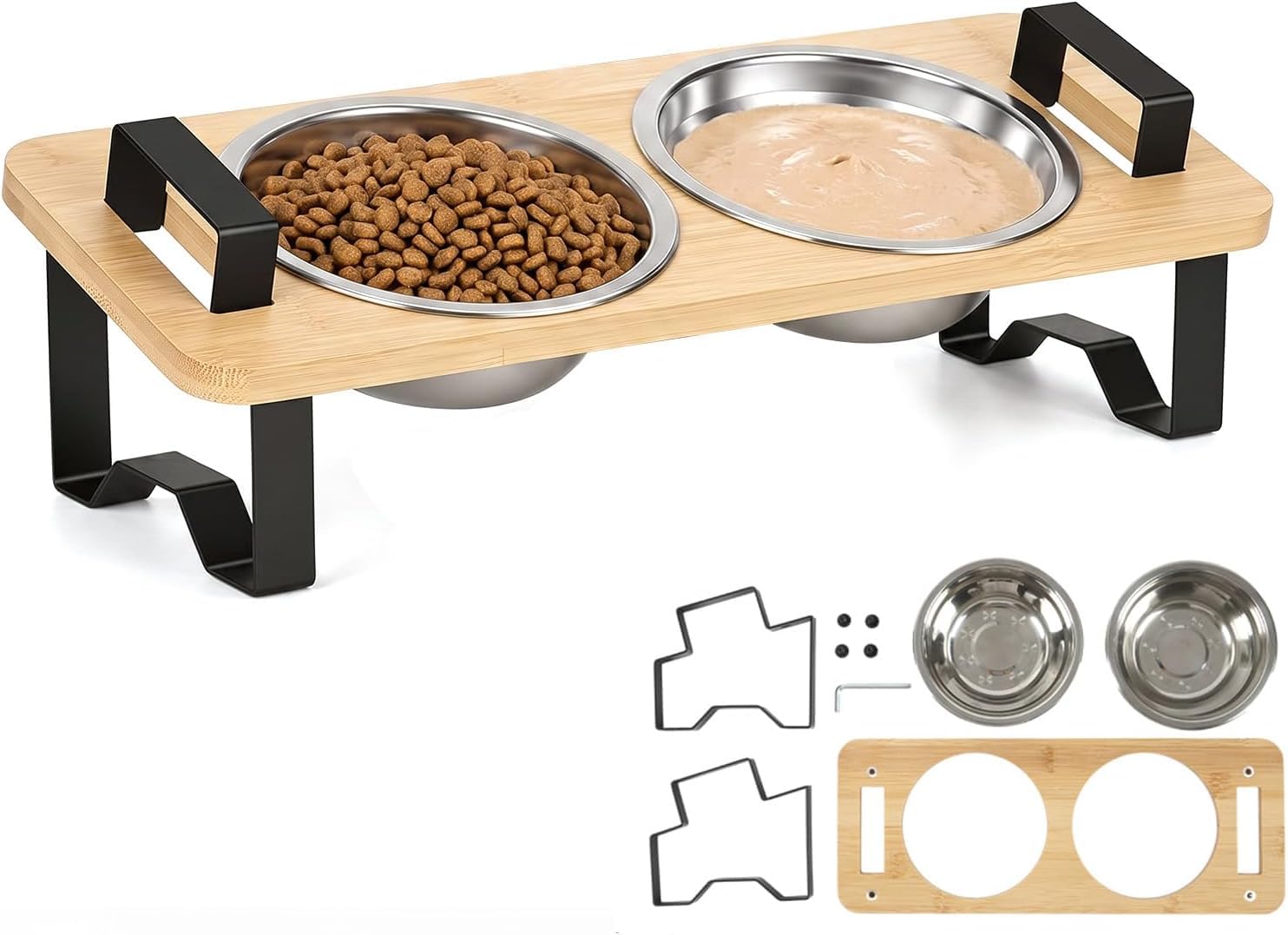 Gamelle Chat Surélevée, Rehausseur Gamelle Chat, Gamelles Surélevées Inclinées à 15° avec 2 Gamelles en Acier Inoxydable pour Chats et Petits Chiens.