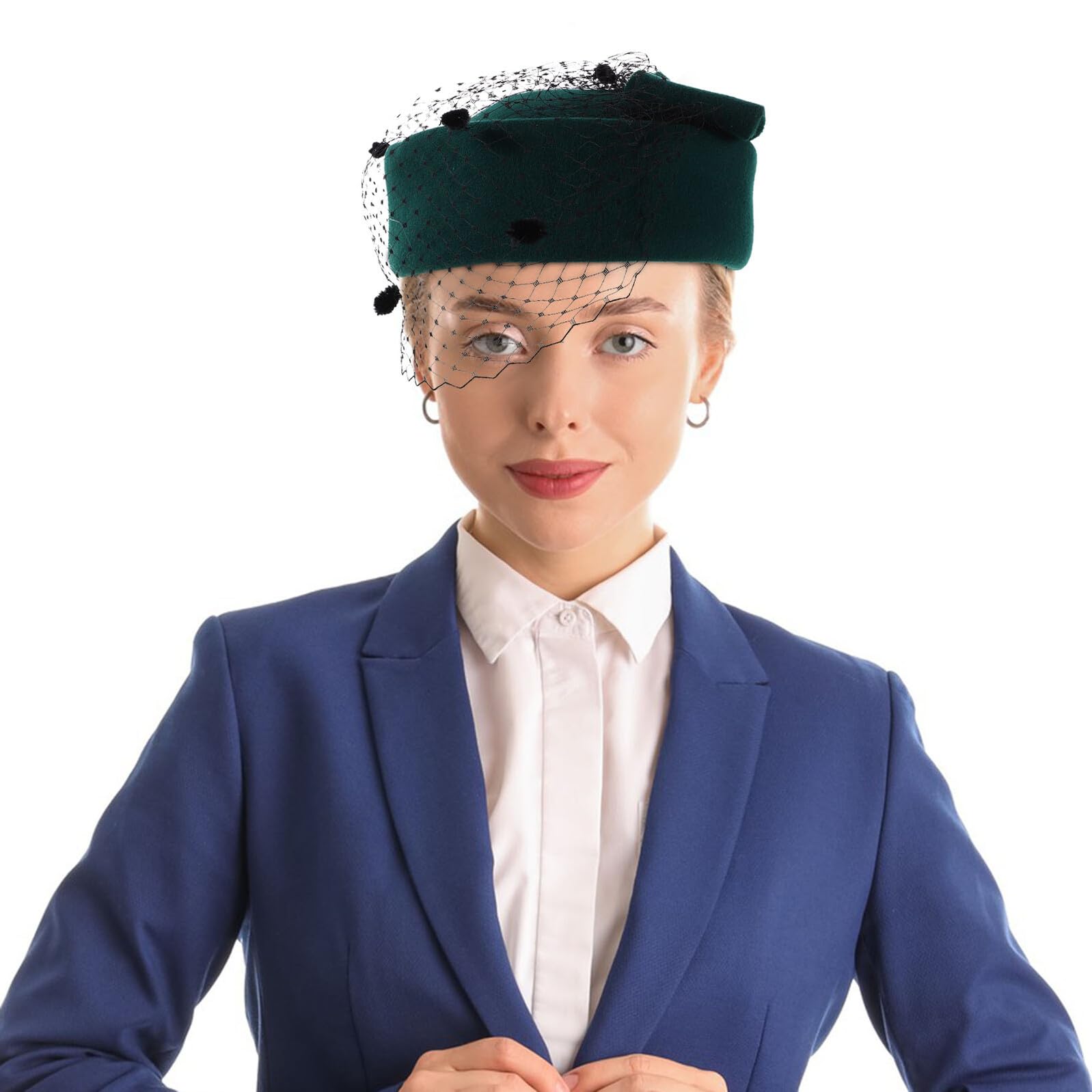 Gatuida Cappello Donna Vintage in Lana Stile British con Velo e Fiocco Verde Scuro Berretto Fascinator Leggero per Matrimoni tè e Chiesa Accessorio Versatile per Eventi e Uso Quotidiano