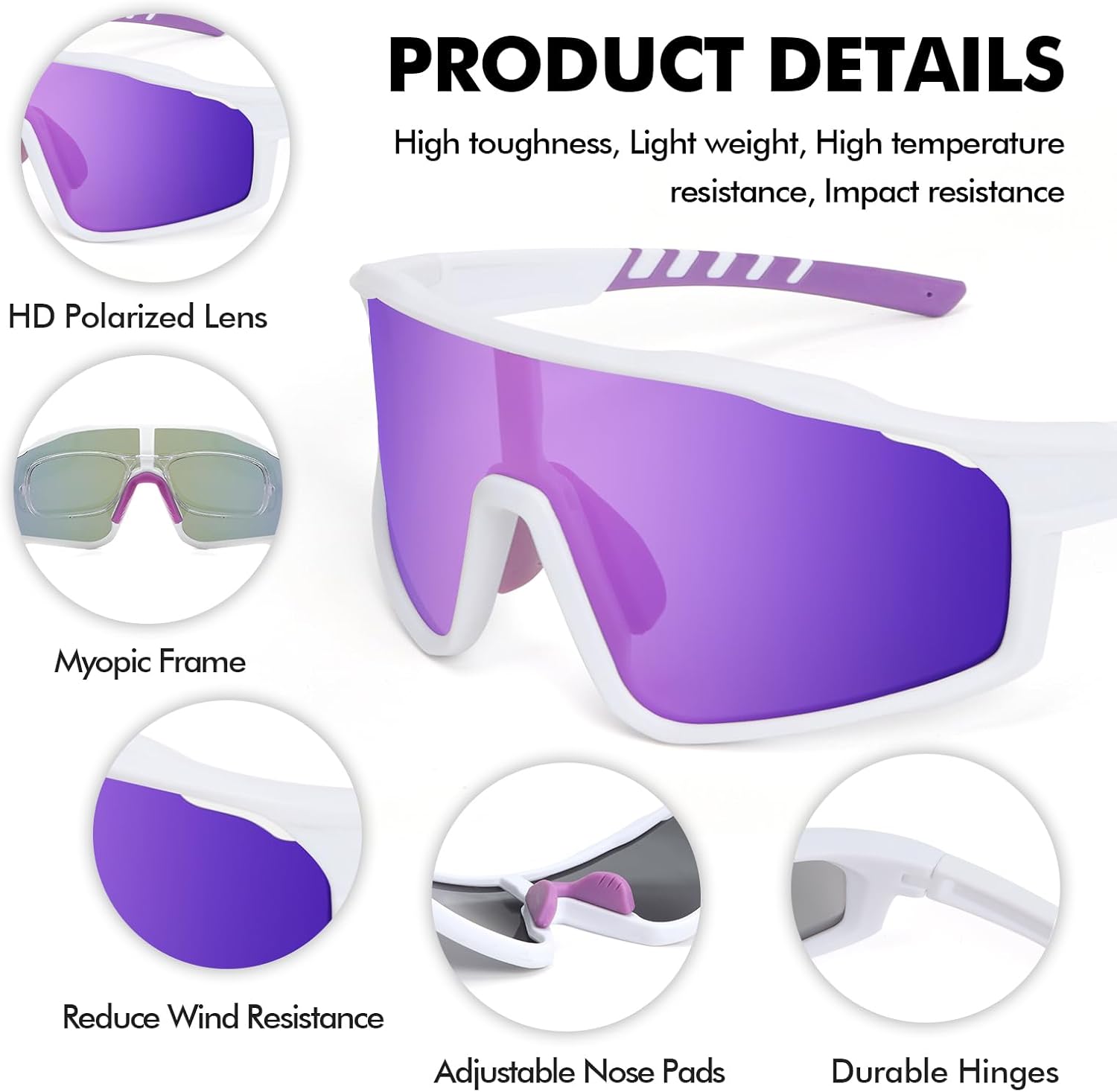 MMOWW Polarized Sports Sunglasses for Men Women Cycling Glasses Wrap Around UV400 Protection Running Driving Fishing - Image 3