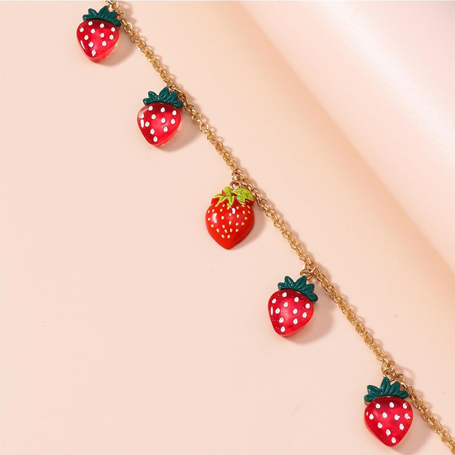 Atiptu Red Strawberry Pendant Necklace for Women Funny Starwberry Fruit Choker Necklace 14K Gold Sparkling Dripping Strawberry Necklace Trendy Strawberry Jewelry for Women - Image 6