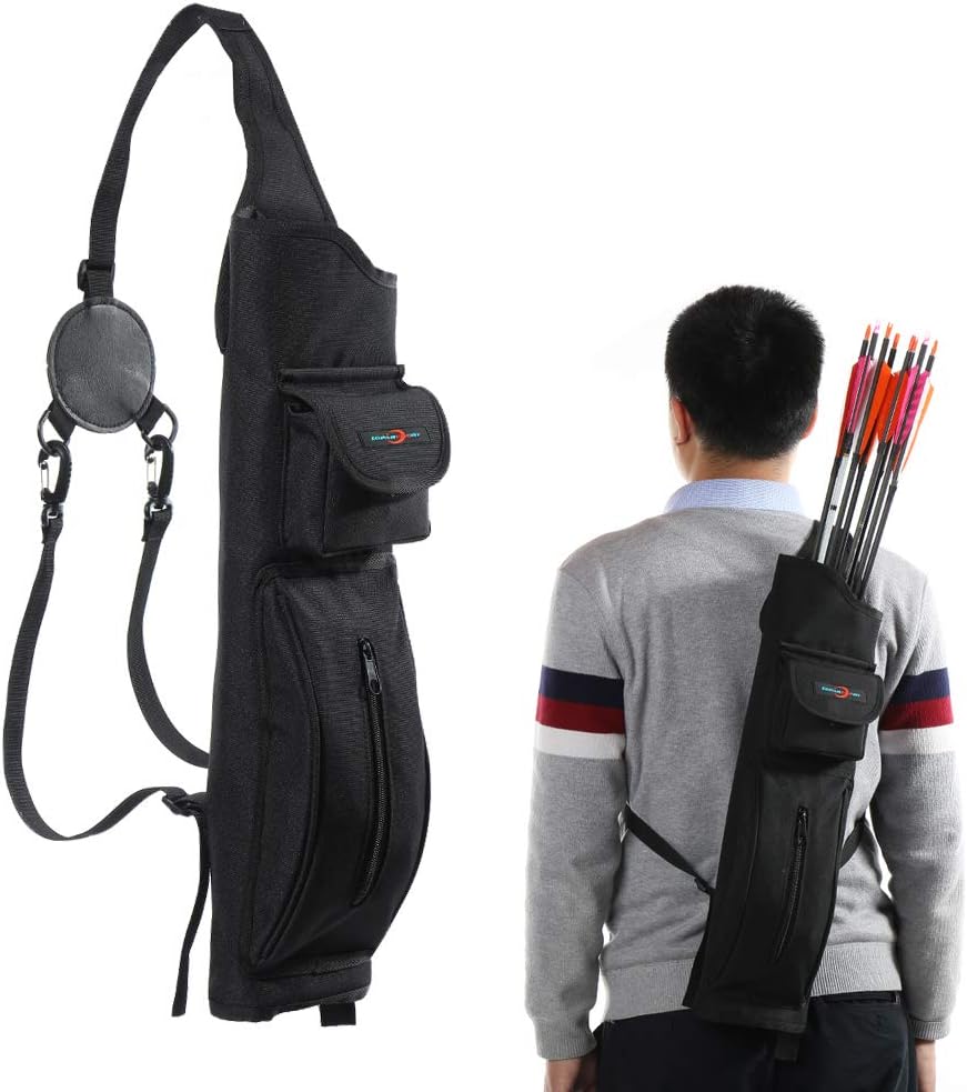 Archery Back Canvas Arrow Quiver Arrow Holder Shoulder Hanged Target Shooting Quiver for Arrows with Front Pockets