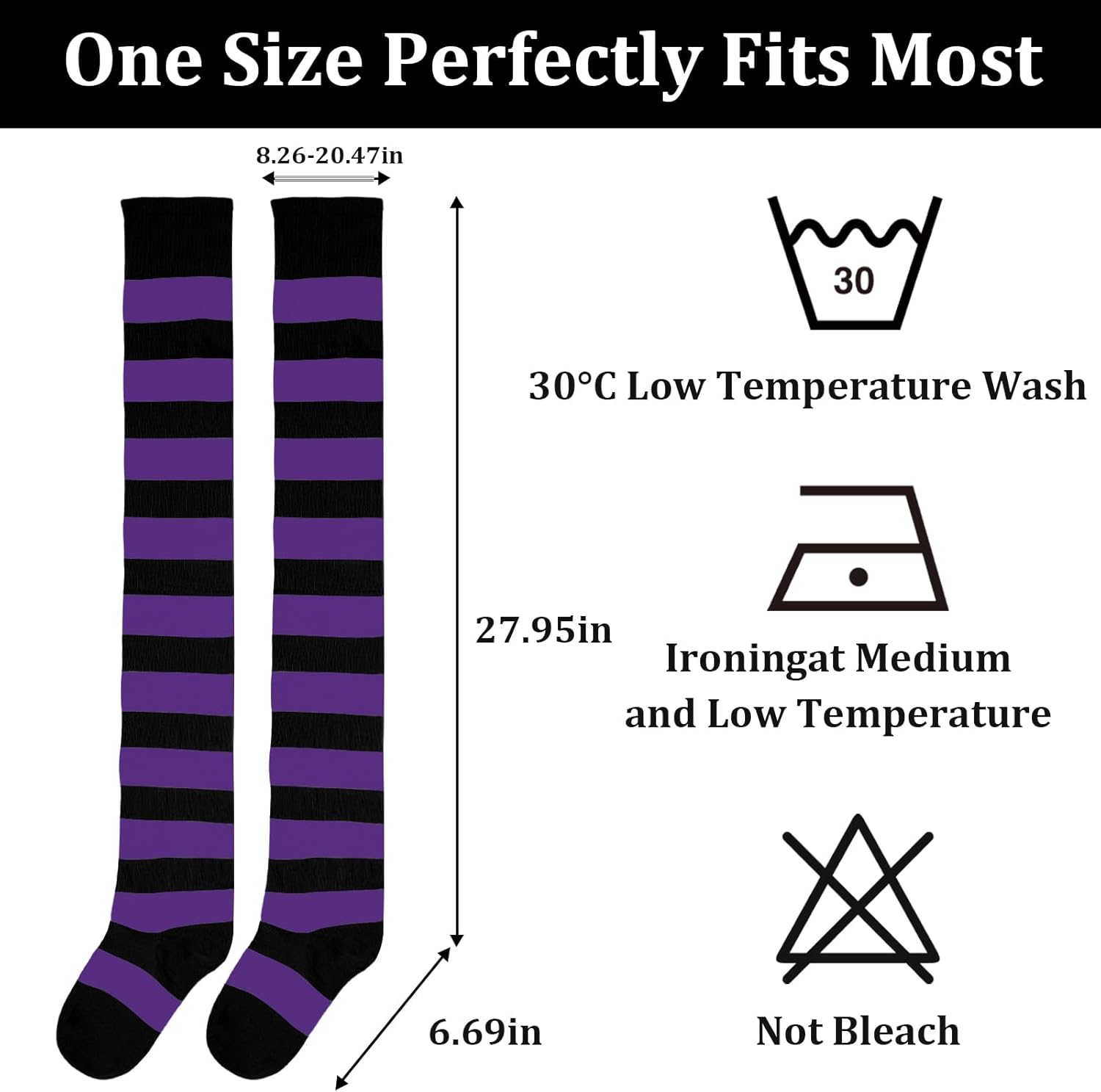 Moon Wood Cotton Thigh High Socks for Women Striped Over the Knee Leg Warmers for Cosplay & School Girl Outfit - Image 4