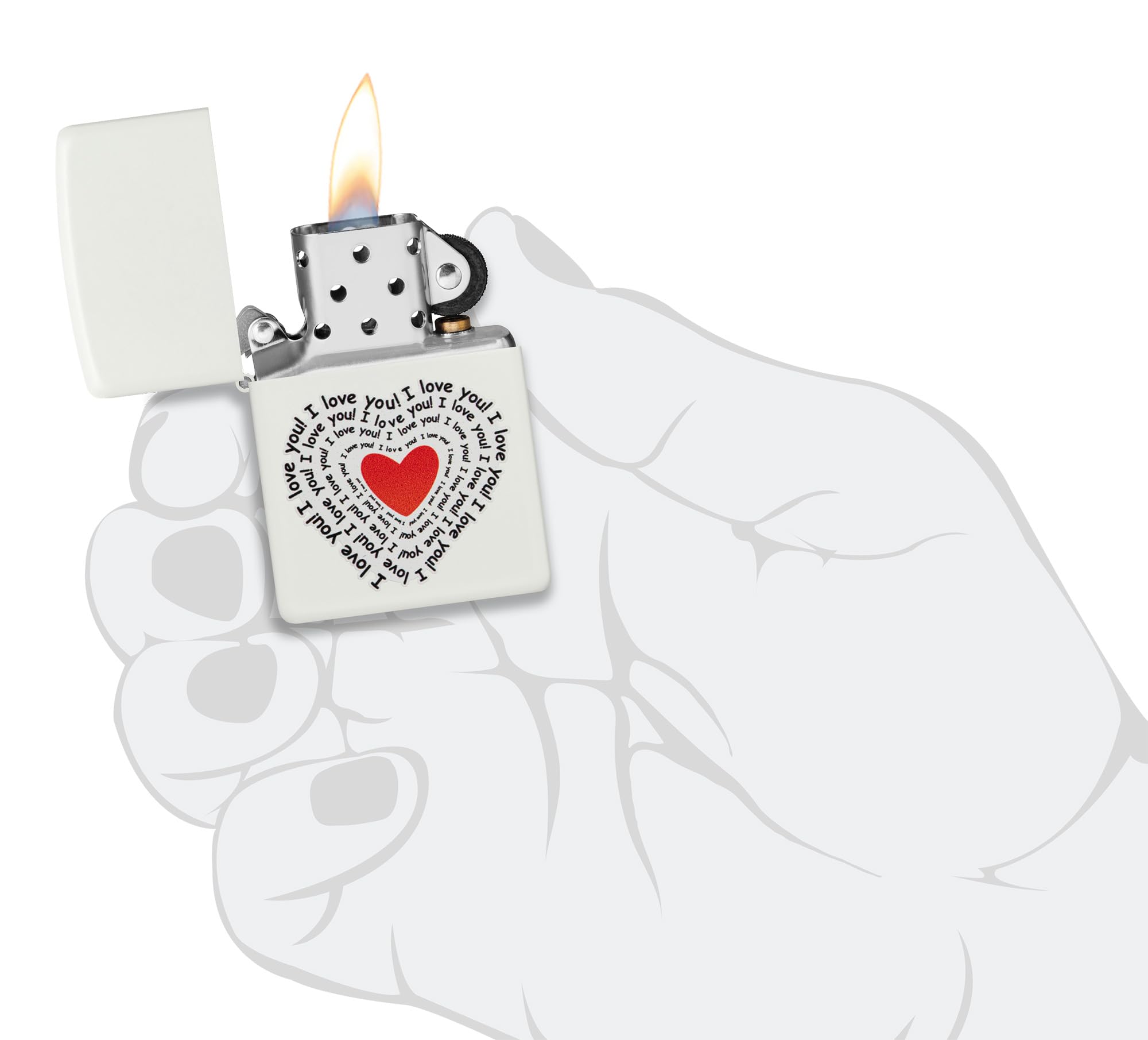 Zippo Encendedor a Prueba de Viento - Model I Love You - Acabado Blanco Mate con Color Image - Recargable - Reutilizable - Diseño a Prueba de Viento - Caja de Regalo Hecho en EEUU
