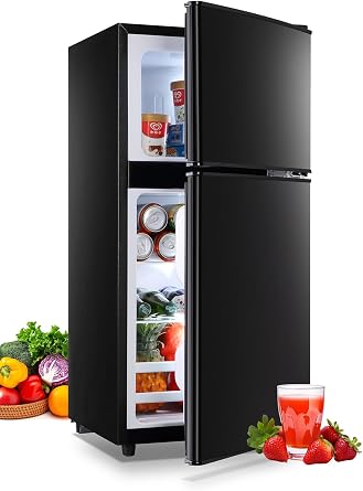 KRIB BLING 3.5 Cu.Ft Refrigerator with Freezer, 2 Doors Fridge with Adjustable Thermostat Control, Refrigerator for Kitchen, Dorm, Apartment, Garage, Office, Black