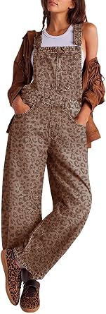 utcoco Womens Denim Overalls Loose Fit Barrel Leg Adjustable Strap Hip Hop Jean Jumpsuits