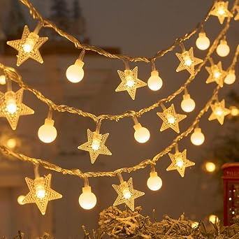 20 LEDs Star Snowflake String Lights Waterproof Fairy Lights for Bedroom Patio Room Garden Party Home Xmas Decor Indoor Outdoor Decorations