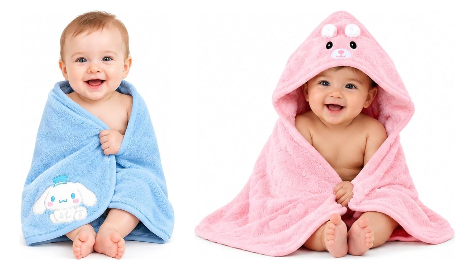 Baby Newborn Blanket, 0-9 Months, White and Sky Blue