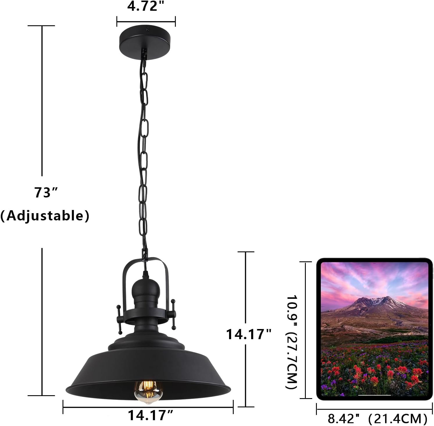 Black Pendant Light 14 inch Industrial Hanging Lamp Farmhouse Pendant Lighting Rustic Light Fixture for Kitchen Island Hallway Dining Room Barn Restaurant