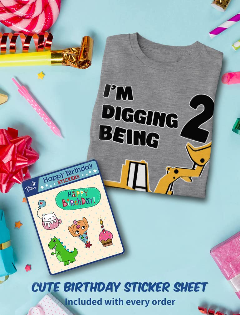 Tstars Construction 2nd Birthday Shirt Boy 2 Year Old Gifts for Boys Bulldozer I'm Digging Being 2 Toddler Kids T-Shirt 2T Gray