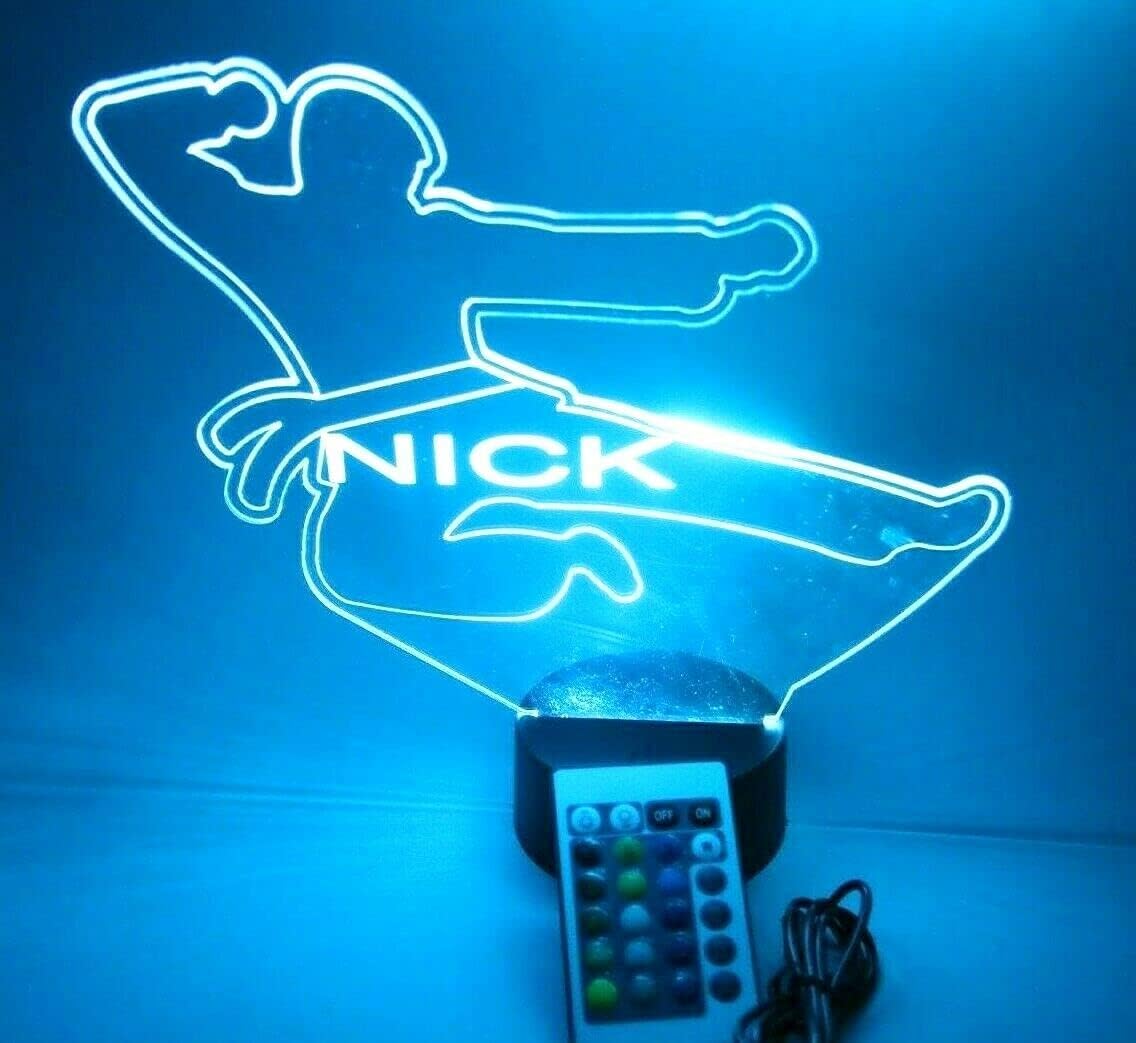 MIRROR MANIA Karate Night Light Up Table Desk Lamp LED Free Engraved Martial Arts Custom Name Personalized Karate Do Table Lamp, with Remote, 16 Color Options, Dimmer, It's Wow, Great Gift