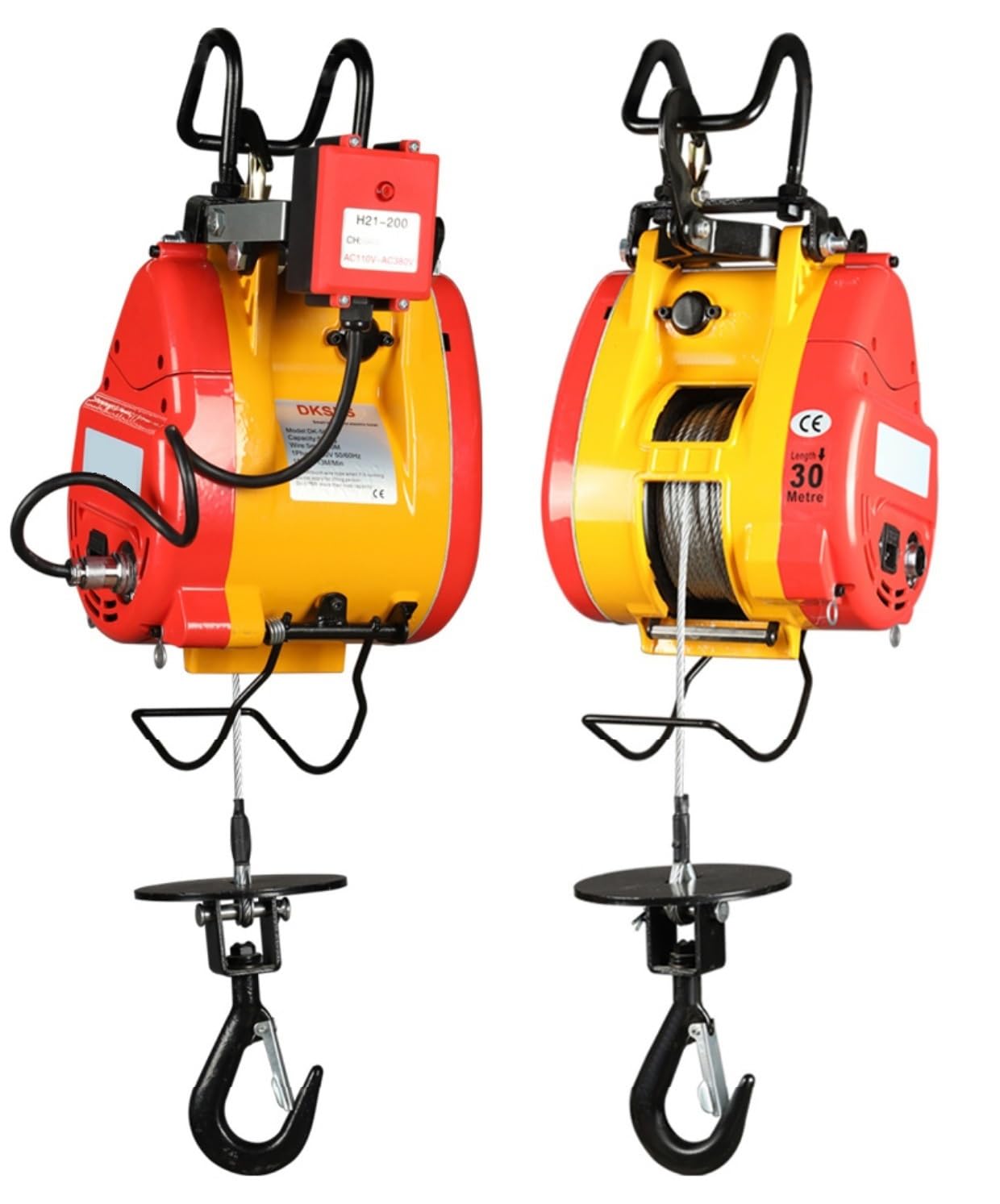 Elektrisches Hebezeug 220 V, Tragbare Kleine Kranwinde, Homelift, 180 Kg, 30 M Kabelsteuerung, 160 Kg, 30 M Fernbedienung B, (+Sicherung) 160 Kg, 30 M Fernbedienung B