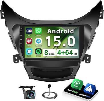[8 core 4+64G] Android 15 Car Stereo for Hyundai Elantra 2011 2012 2013, Hikity 9 IPS Touchscreen Elantra Radio Wireless Carplay Android Auto Bluetooth 5G WiFi 32EQ/DSP/FM SWC 59UI GPS Backup Cam