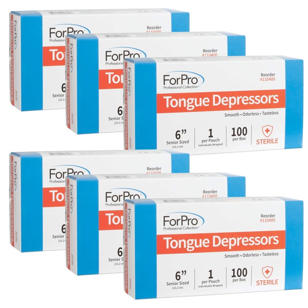 ForPro Professional Collection Depresores de lengua para personas mayores, barras aplicadoras de cera grandes, tamaño de 6 pulgadas, estériles, envueltas individualmente, 100 unidades, paquete de 6