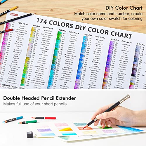 174 Colors Professional Colored Pencils, Shuttle Art Soft Core Coloring Pencils Set With 1 Coloring Book,1 Sketch Pad, 4 Sharpener, 2 Pencil Extender, Perfect For Artists Kids Adults Coloring, Drawing #TOP3