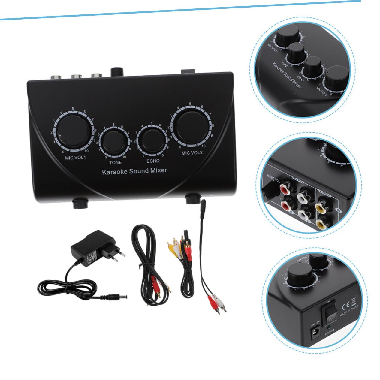 Mezclador de Sonido Profesional Color Negro con Dos Entradas de Micrófono, Volumen Ajustable Independiente, bajo Ruido Material Abs y Cobre para Fiestas de Karaoke