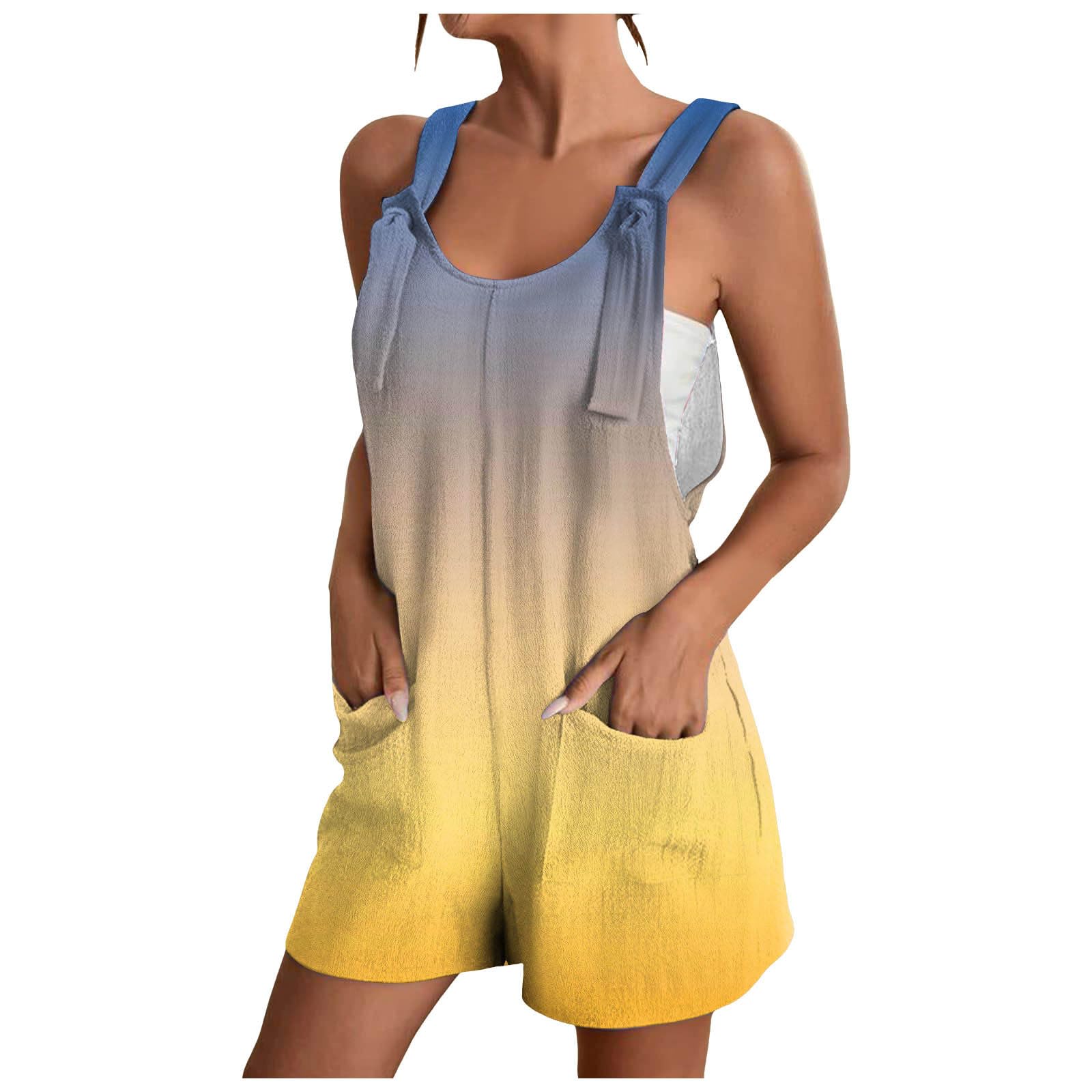 Generic Vestidos Mujer Talla Grande Informal de Verano con Bolsillo Estampado a la Moda, Pantalones Cortos, Mono Mallas Deporte Mujer Talla M