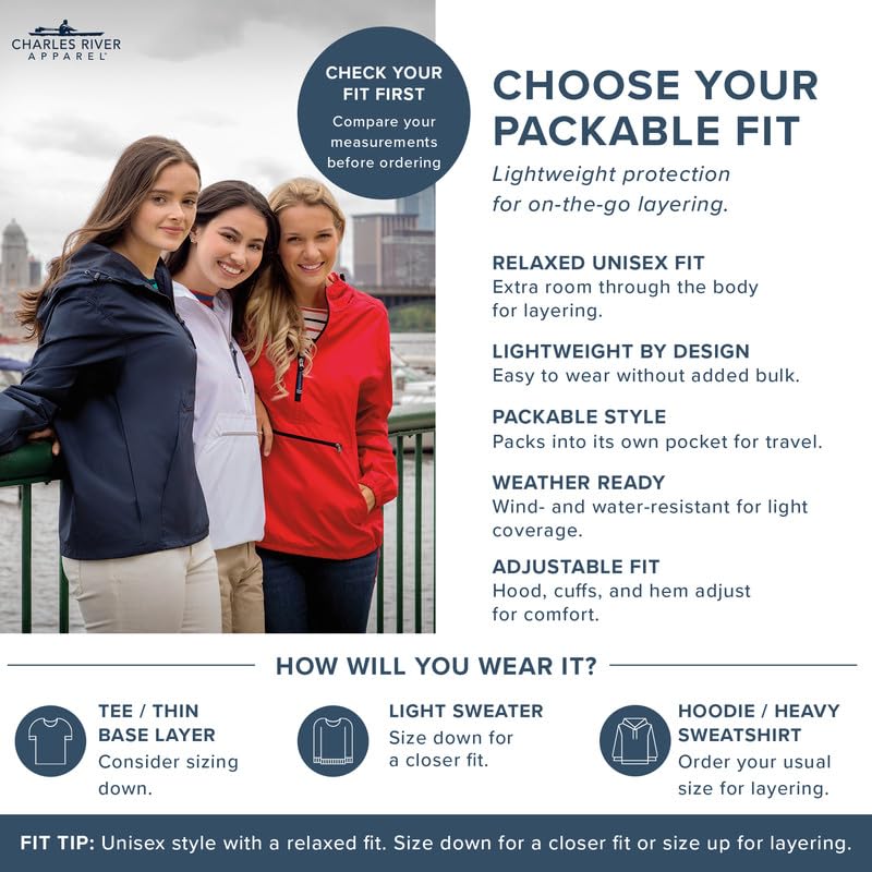 Image of Charles River Apparel Unisex Pack-N-Go Pullover, Lightweight Packable Anorak Windbreaker for Men and Women