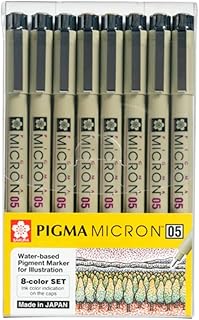 Pigma Micron Pens 05 Line Drawing 8 Color Set,Archival Ink Fineliner Manga Pen,Bible Journaling Study Kit,Multi-coloured