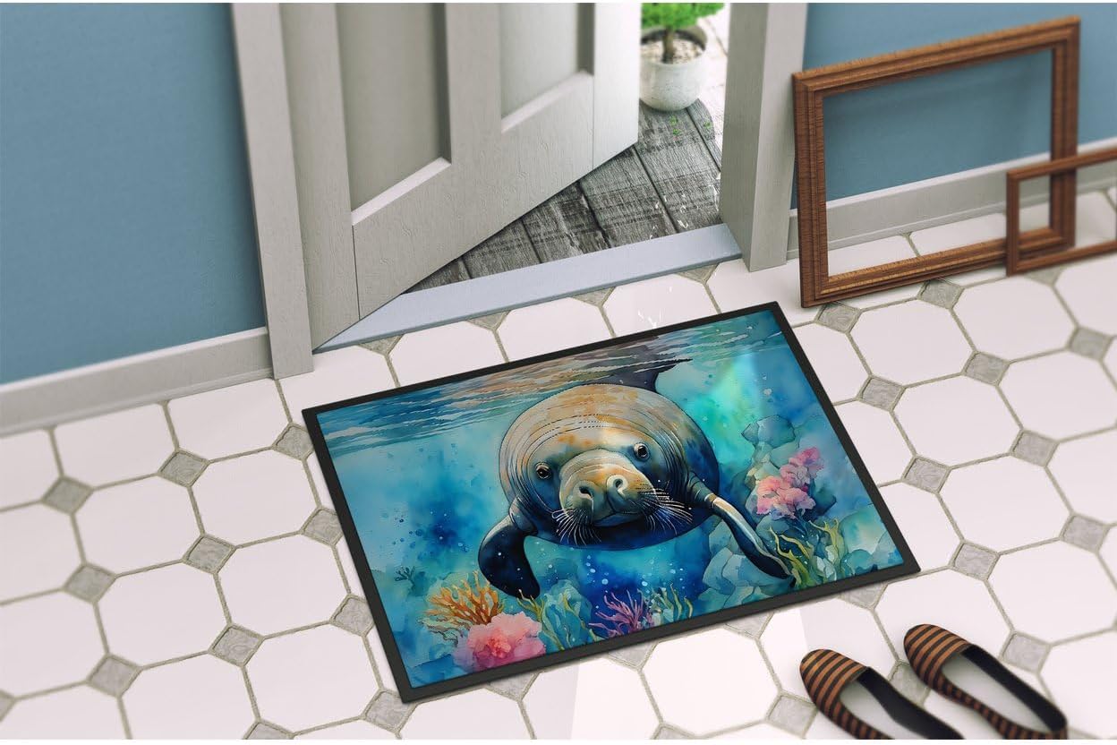 Caroline's Treasures DAC2814MAT Manatee Doormat Front Door Mat Indoor Outdoor Rugs for Entryway, Non Slip Washable Low Pile, 18H X 27W
