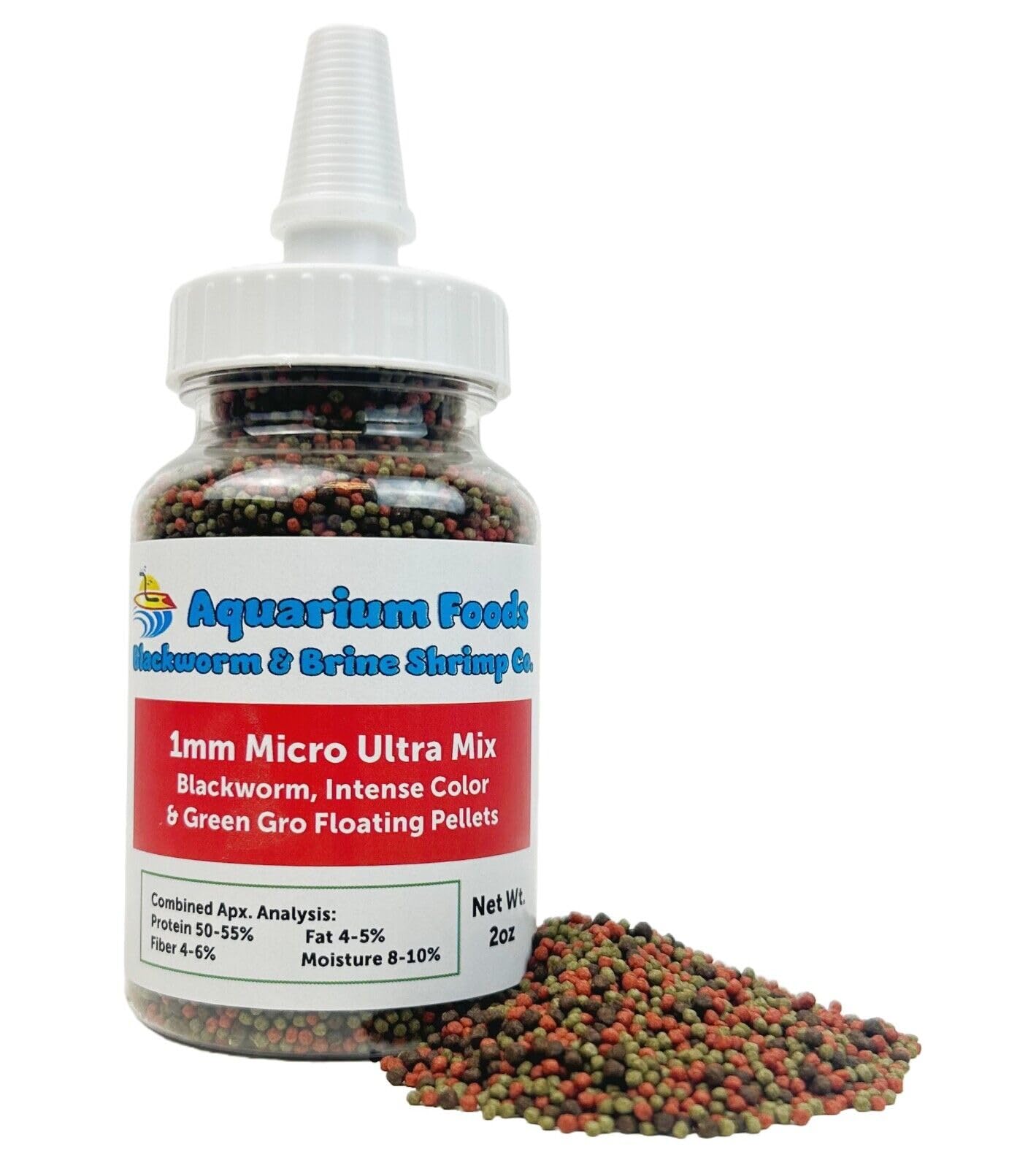 Aquatic Foods Inc. 1mm Ultra Mix of Blackworm, Intense Color Enhancing & Spirulina Green Gro Floating Pellets for Guppies, Tetras, Bettas, Nano Fish,