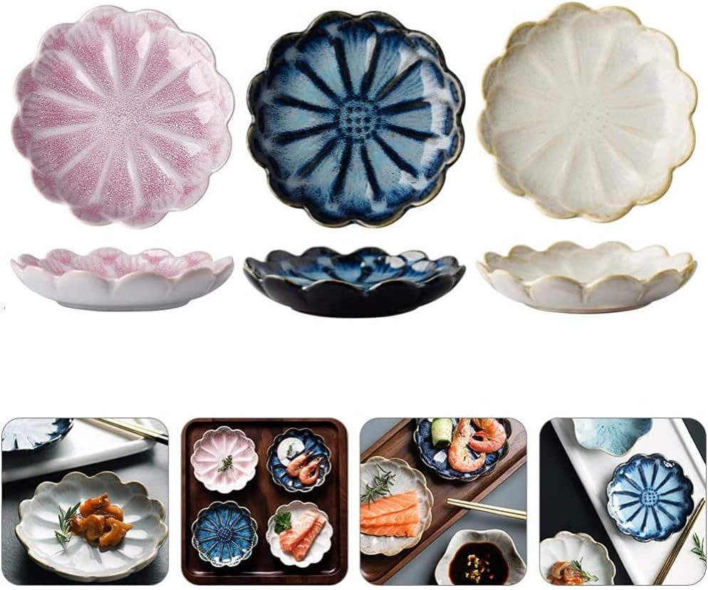 6pcs Dipping Bowls Dish Sets Porcelain Dip Soy Sauce Dishes Flower Shape Cartoon Small Cups Serving Dish for Sushi Tomato Sauce Soy
